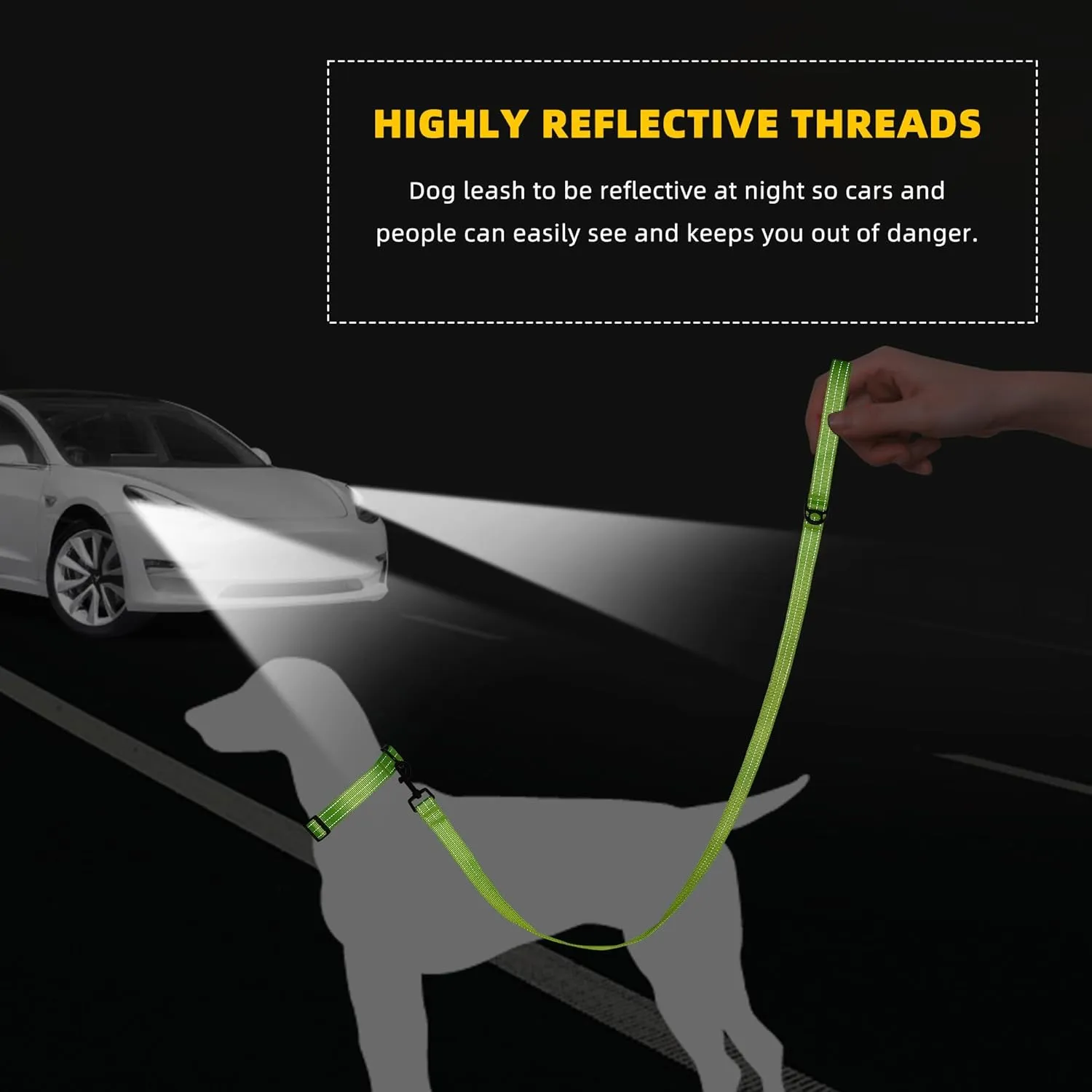Mile High Life Night Reflective Double Adjustable Band Nylon Small Puppy Pet Dog Combo Collar Leash and Harness Set (Reflective Solid Lime Green, Mediun (Pack of 3))