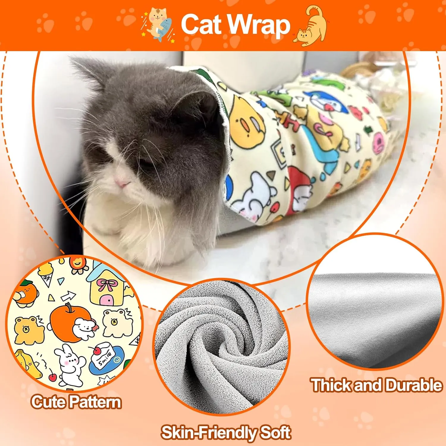 Mity rain Cat Grooming Supplies - Cat Wrap for Cutting Nails with Cat Nail Clipper, Cat Restraint for Nail Clipping to Anti-Runaway/Scratch/Bitten, Cat Swaddle Wrap for Calming & Holding Cat (Medium)