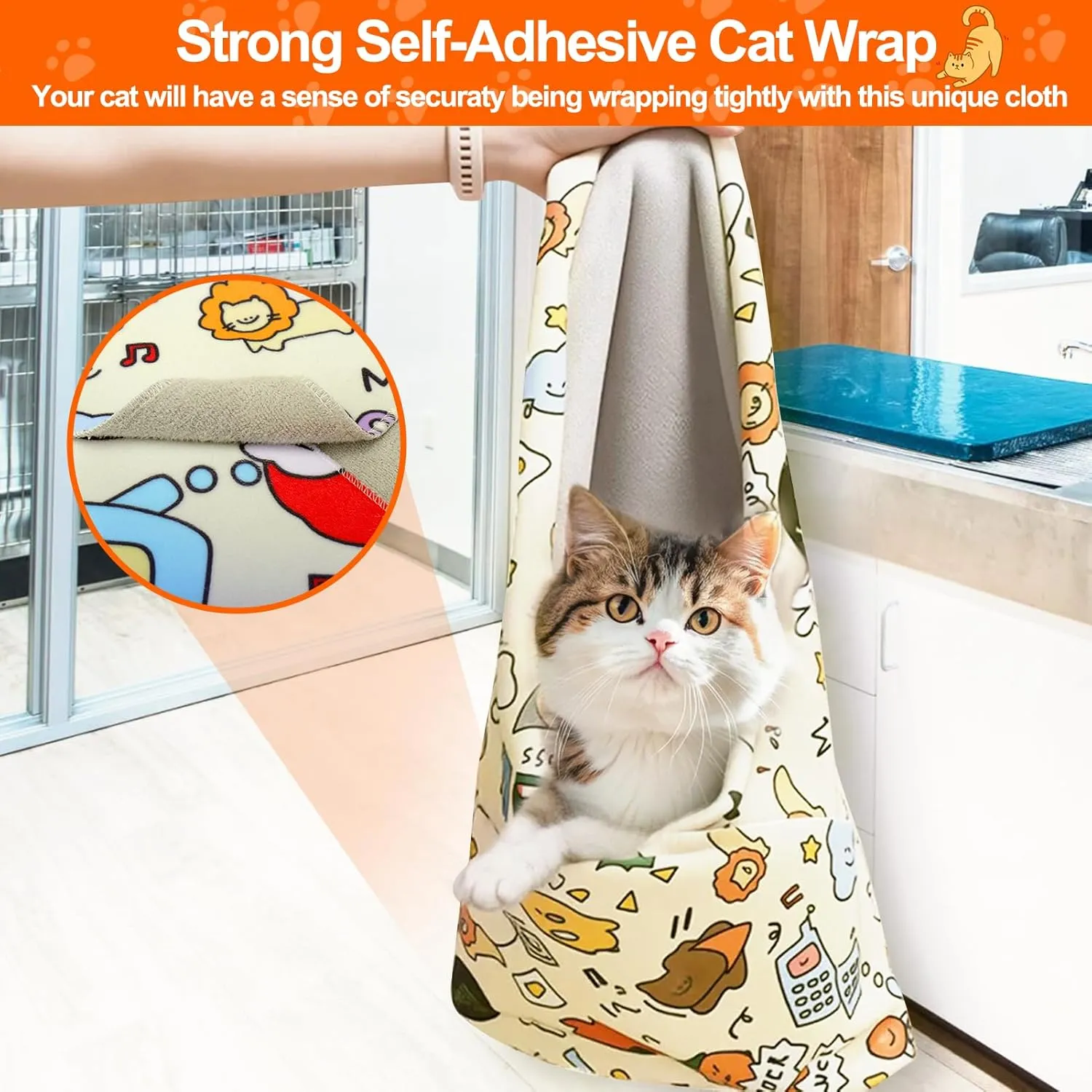 Mity rain Cat Grooming Supplies - Cat Wrap for Cutting Nails with Cat Nail Clipper, Cat Restraint for Nail Clipping to Anti-Runaway/Scratch/Bitten, Cat Swaddle Wrap for Calming & Holding Cat (Medium)