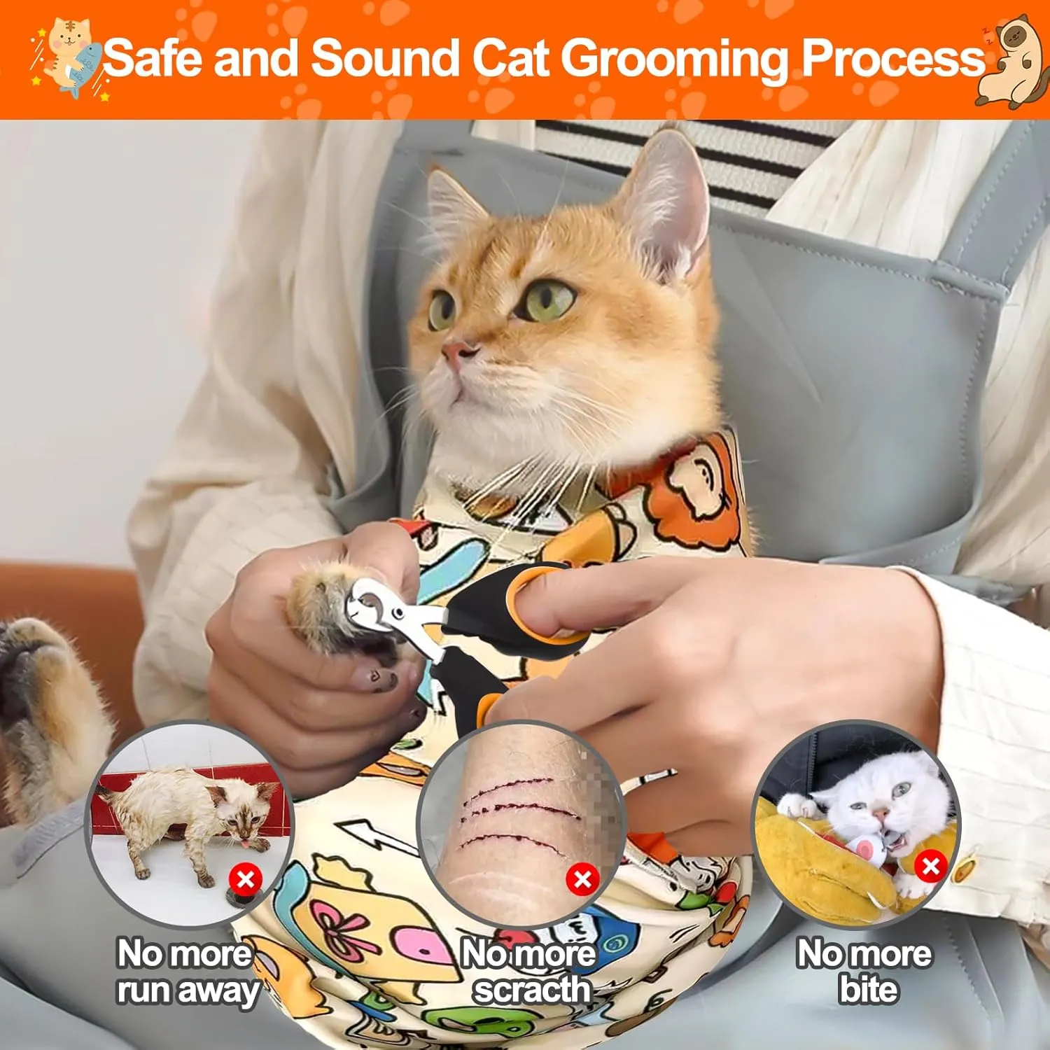 Mity rain Cat Grooming Supplies - Cat Wrap for Cutting Nails with Cat Nail Clipper, Cat Restraint for Nail Clipping to Anti-Runaway/Scratch/Bitten, Cat Swaddle Wrap for Calming & Holding Cat (Medium)