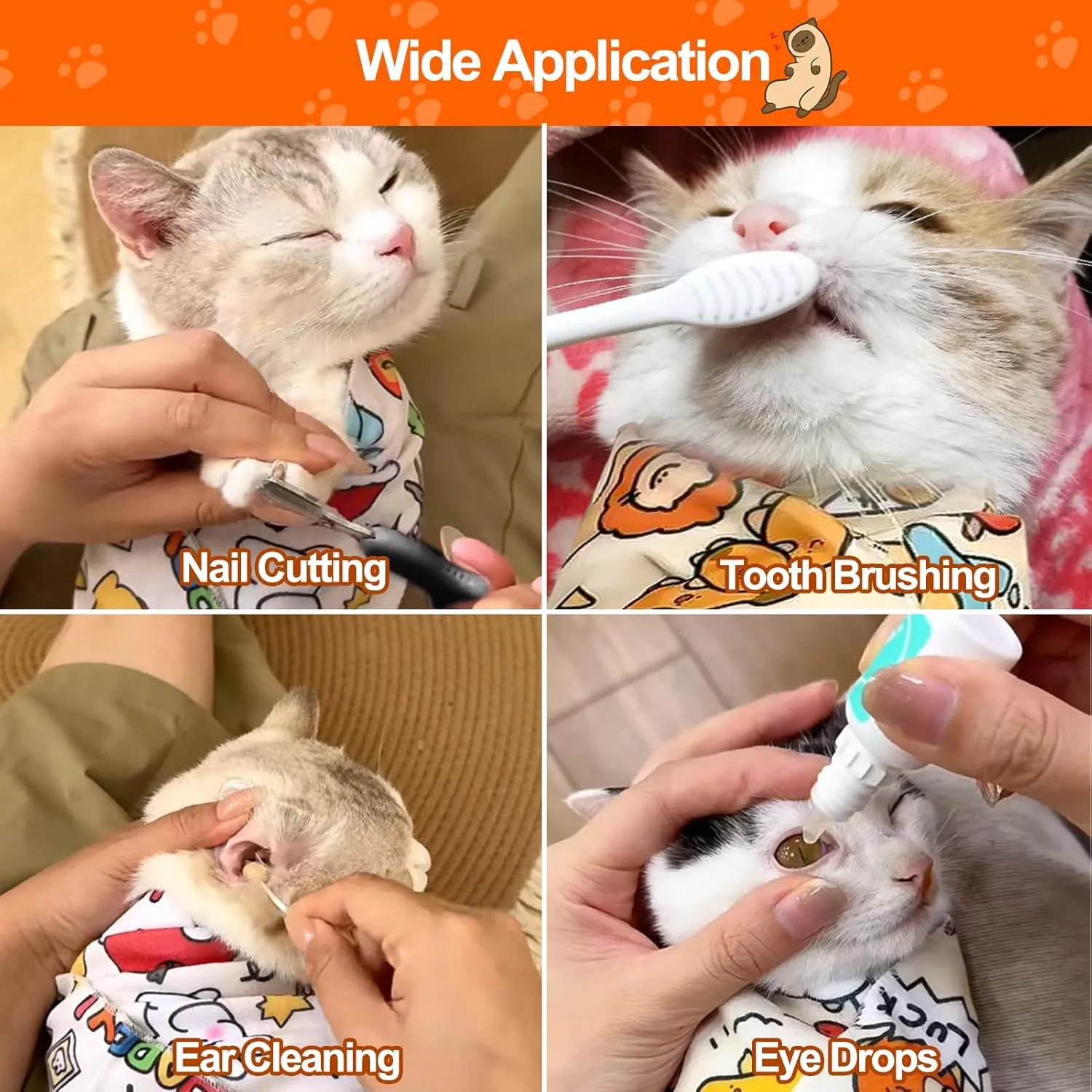 Mity rain Cat Grooming Supplies - Cat Wrap for Cutting Nails with Cat Nail Clipper, Cat Restraint for Nail Clipping to Anti-Runaway/Scratch/Bitten, Cat Swaddle Wrap for Calming & Holding Cat (Medium)