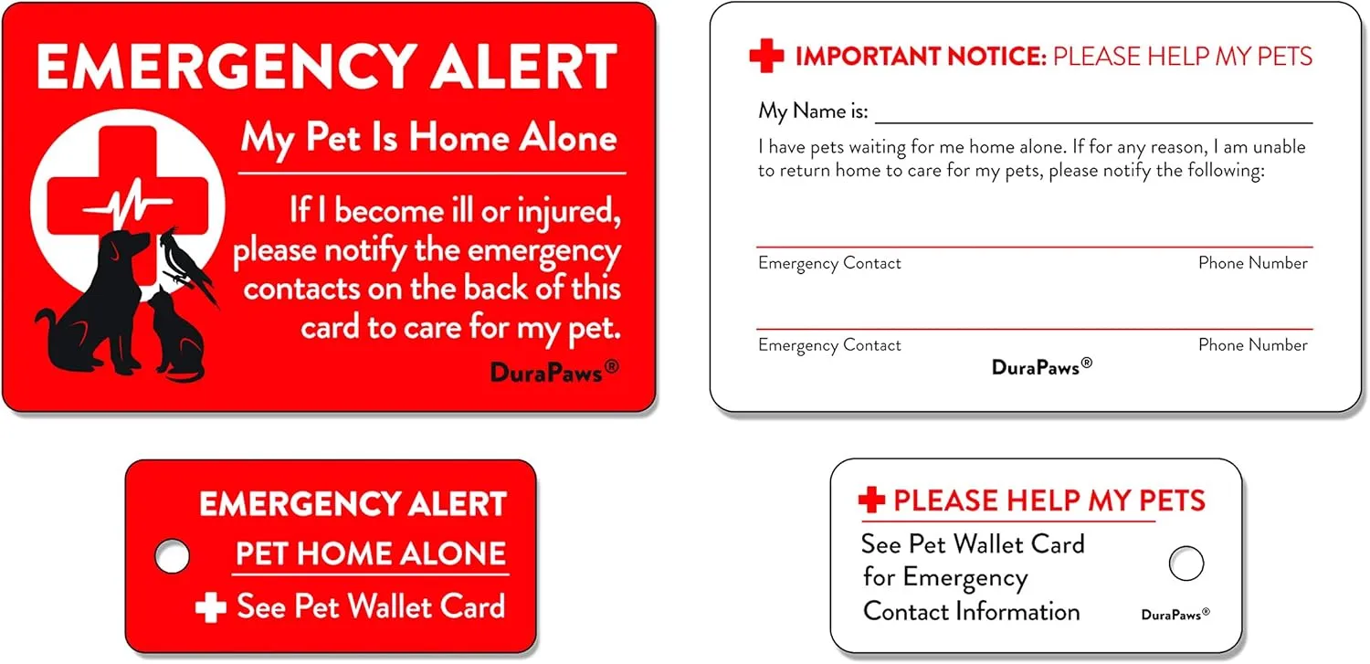 My Pets are Home Alone Emergency Alert Plastic Contact Wallet Card and Key Tag (Writable Surface on Back Side of Card)