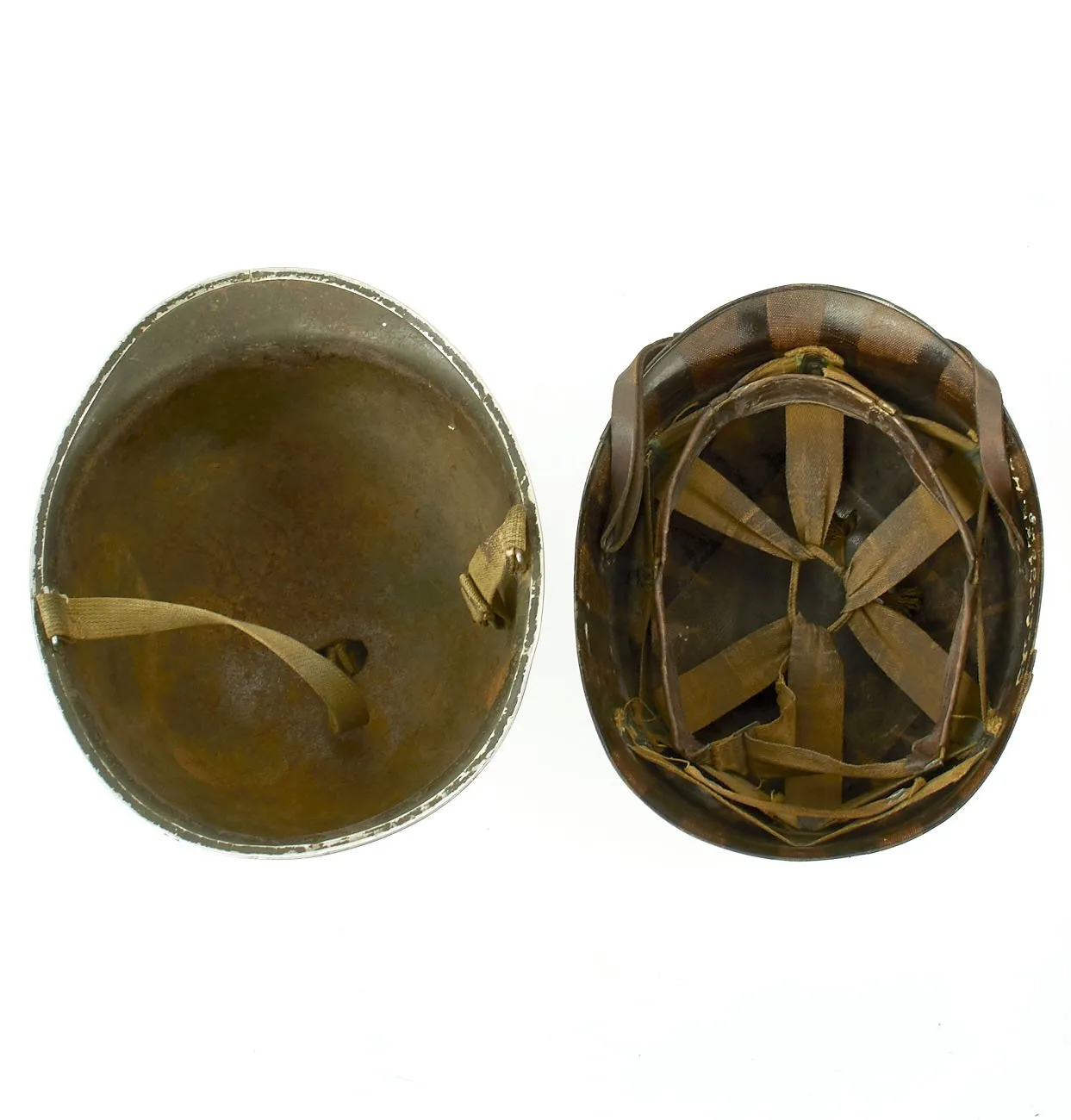 Original U.S. WWII 29th Division 1942 M1 McCord Fixed Bale Front Seam Helmet with Westinghouse Liner