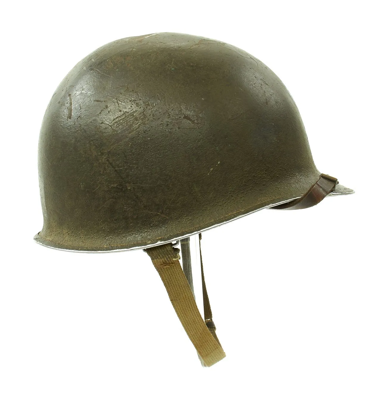 Original U.S. WWII 29th Division 1942 M1 McCord Fixed Bale Front Seam Helmet with Westinghouse Liner