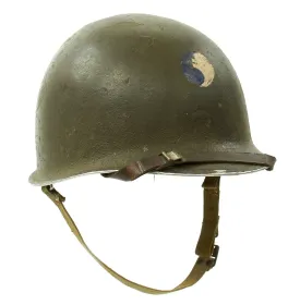 Original U.S. WWII 29th Division 1942 M1 McCord Fixed Bale Front Seam Helmet with Westinghouse Liner