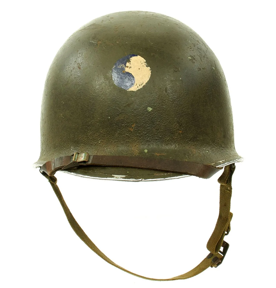Original U.S. WWII 29th Division 1942 M1 McCord Fixed Bale Front Seam Helmet with Westinghouse Liner