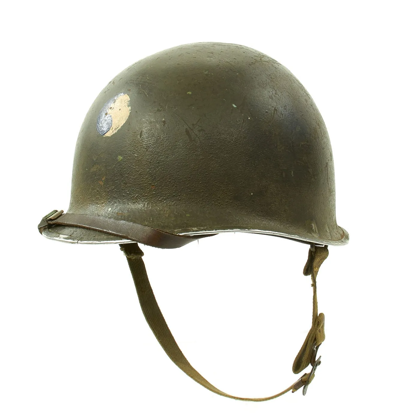 Original U.S. WWII 29th Division 1942 M1 McCord Fixed Bale Front Seam Helmet with Westinghouse Liner