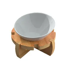 PAWS ASIA Amazon Best Sell Pet Bamboo Protect Cervical 15 Degree Tilted White Ceramic Dog Bowl