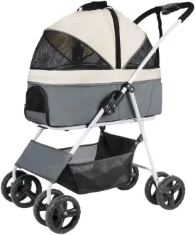 Pet Stroller with Zipped Canopy for Dogs and Cats to go Out,Detachable pet Trolley,Portable Cabin Bag,Foldable,4 Wheels Push cart with Swivel Front Wheel,Rear Wheel with Brakes