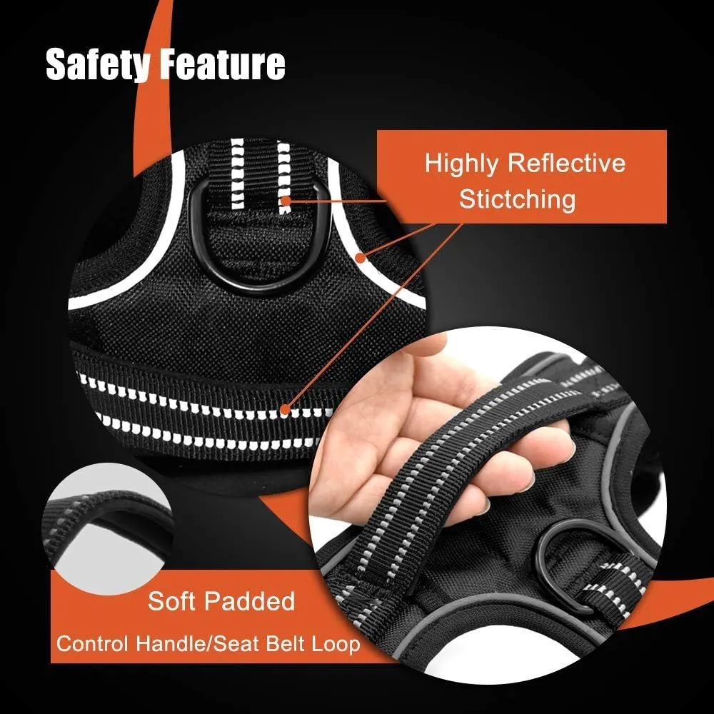 PHOEPET No Pull Dog Harness Medium Reflective Front Clip Puppy Vest with Handle,Adjustable 2 Metal Leash Attachment Hooks(M, Green)