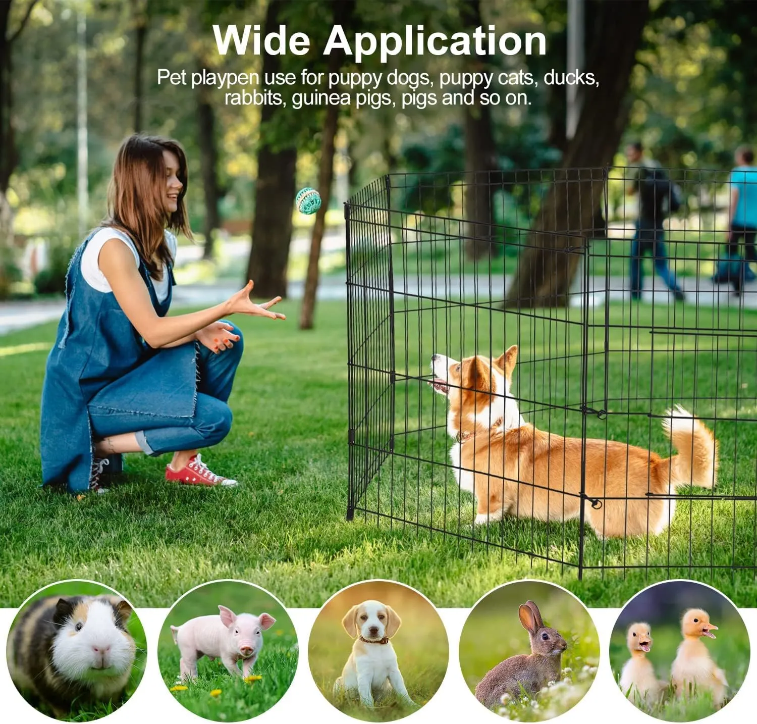 PJYuCien Dog Playpen - Metal Foldable Dog Exercise Pen, Pet Fence Puppy Crate Kennel Indoor Outdoor with 8 Panels 30H & Bottom Pad for Small Medium Pets