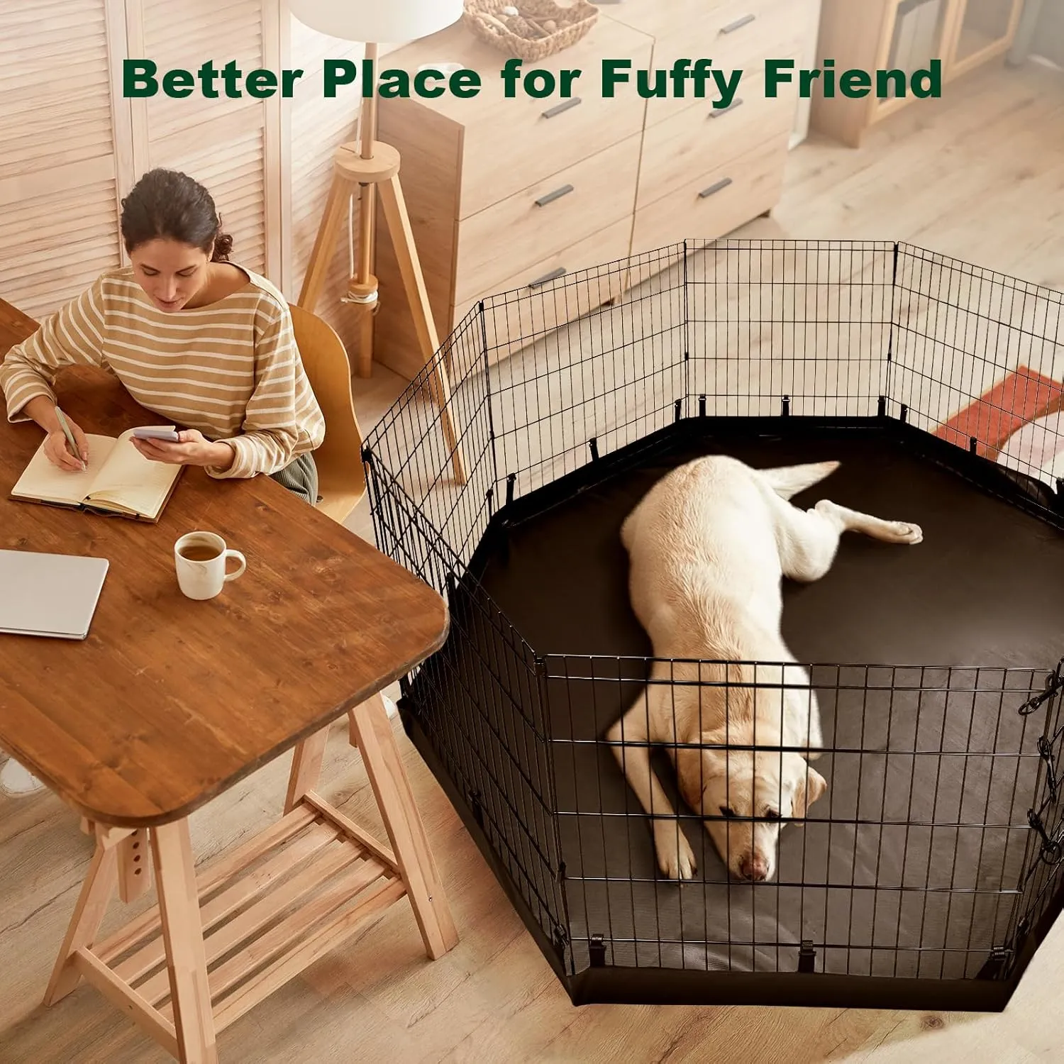 PJYuCien Dog Playpen - Metal Foldable Dog Exercise Pen, Pet Fence Puppy Crate Kennel Indoor Outdoor with 8 Panels 30H & Bottom Pad for Small Medium Pets