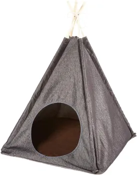 P.L.A.Y. Classic Cozy Cove Pet Teepee Tent for Dogs & Cats - Cotton Canvas Pet Bed House, Removable Pillow, Indoor/Outdoor, Machine Washable (Denim)