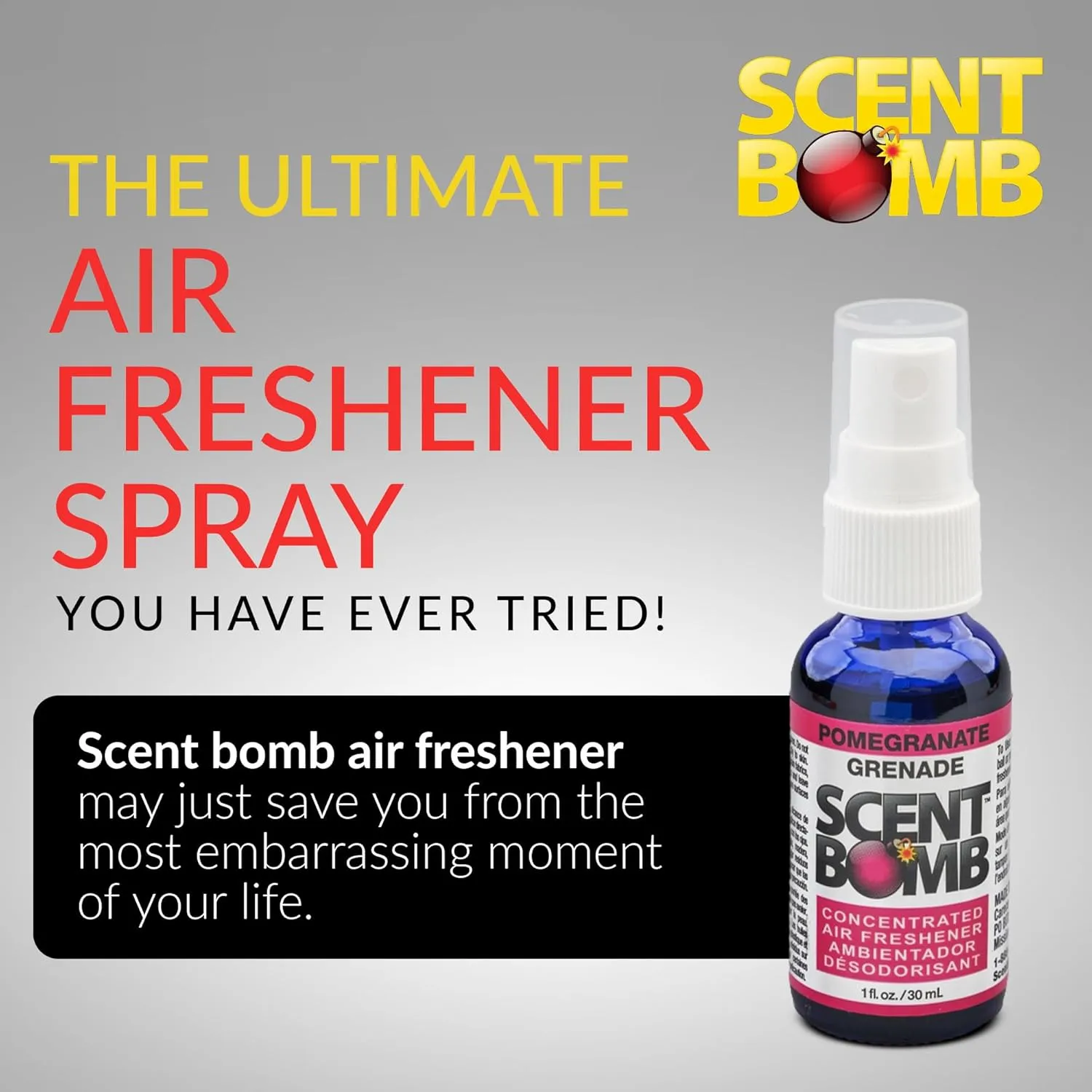 Scent Bomb Air Freshener Spray, Long-Lasting Odor Eliminator - Effective Deodorizer for Home & Car, Fresh Room Spray for Kitchen, Bathroom & Smell Neutralizer - 1 oz Pack of 4, Pomegranate Scent