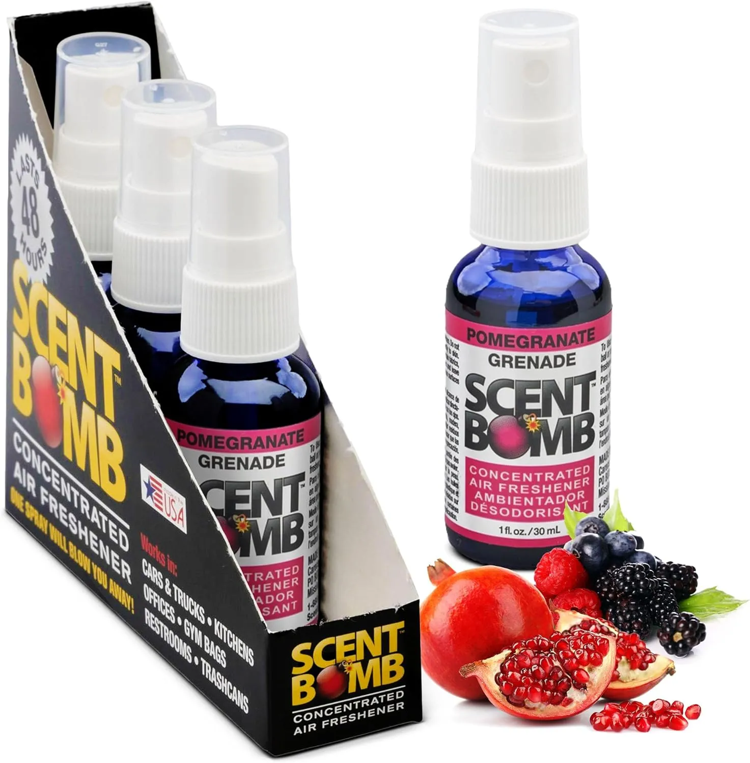 Scent Bomb Air Freshener Spray, Long-Lasting Odor Eliminator - Effective Deodorizer for Home & Car, Fresh Room Spray for Kitchen, Bathroom & Smell Neutralizer - 1 oz Pack of 4, Pomegranate Scent
