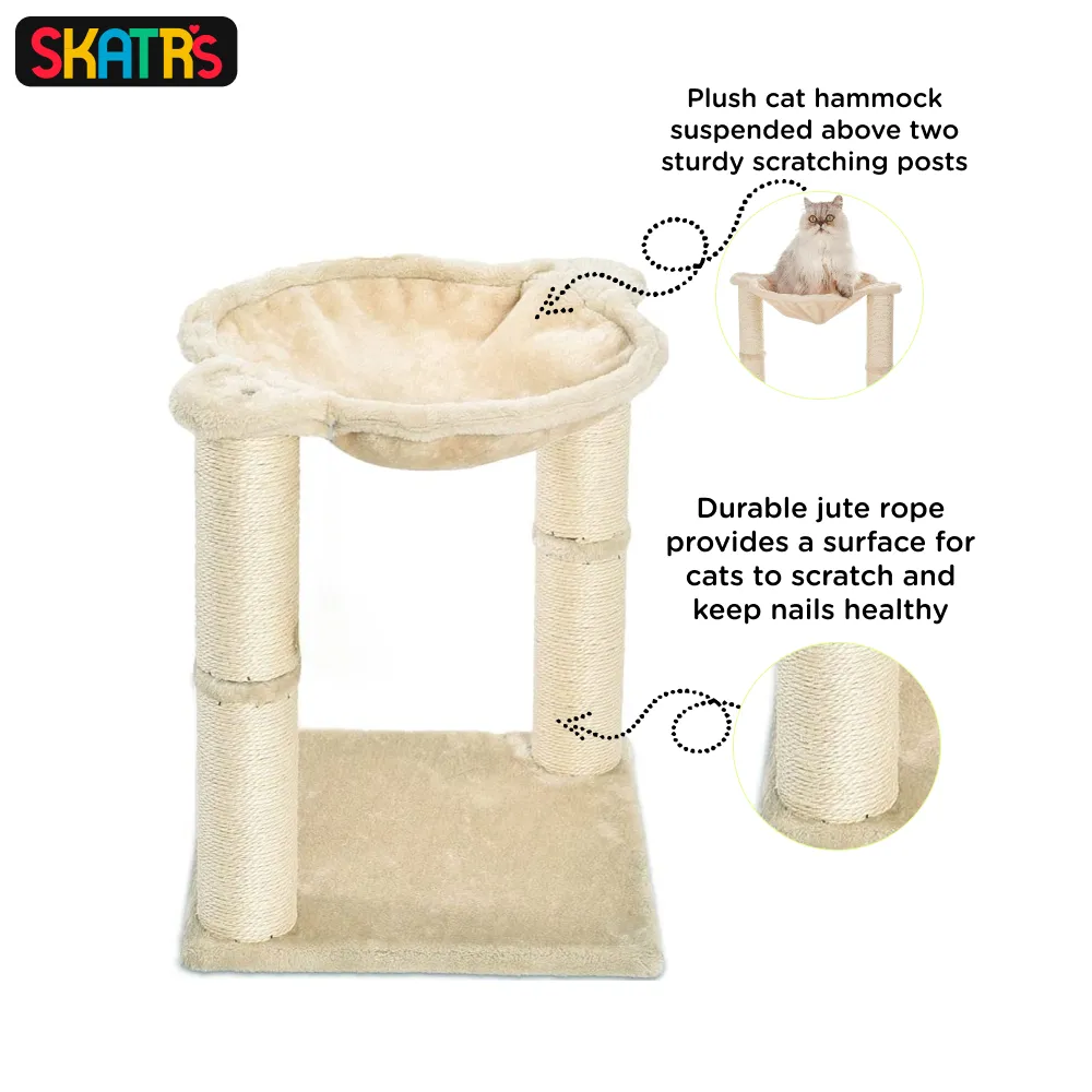 Skatrs Paw Lounge Cat Scratcher with Premium Catnip and Claw Tower Cat Tree with Hammock and Dual Scratching Post Toy Combo