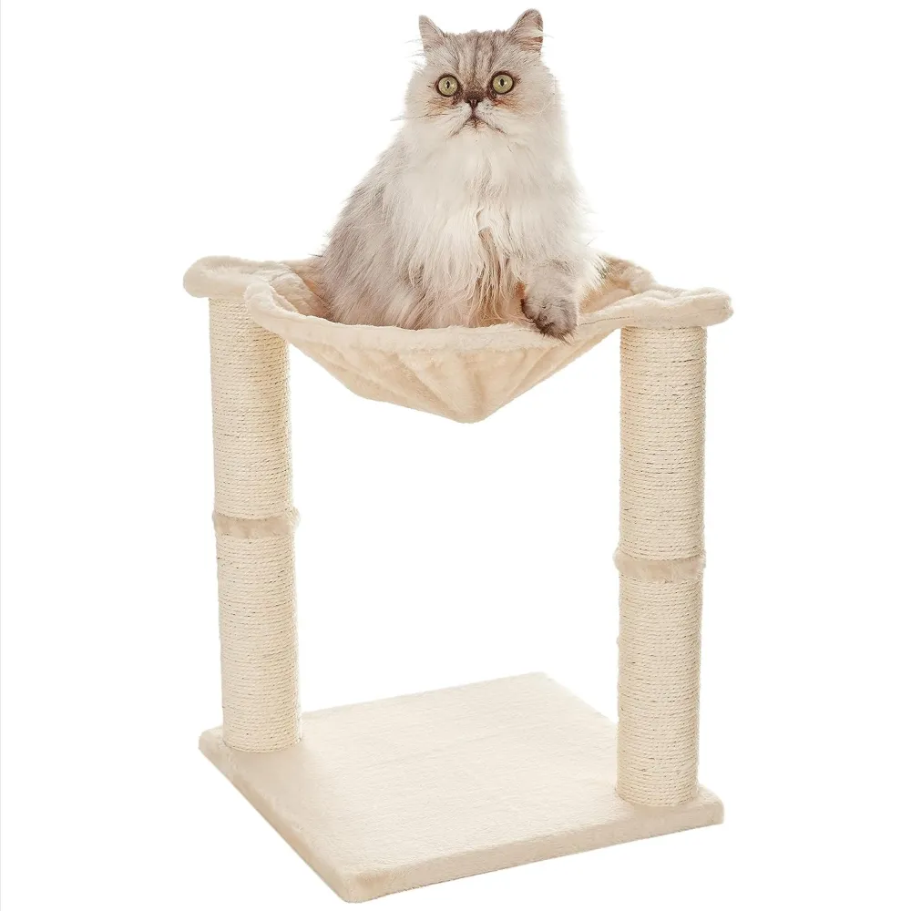 Skatrs Paw Lounge Cat Scratcher with Premium Catnip and Claw Tower Cat Tree with Hammock and Dual Scratching Post Toy Combo