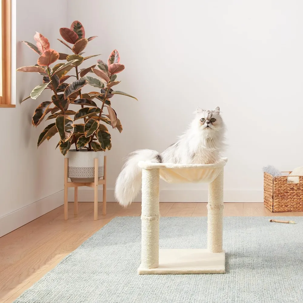 Skatrs Paw Lounge Cat Scratcher with Premium Catnip and Claw Tower Cat Tree with Hammock and Dual Scratching Post Toy Combo