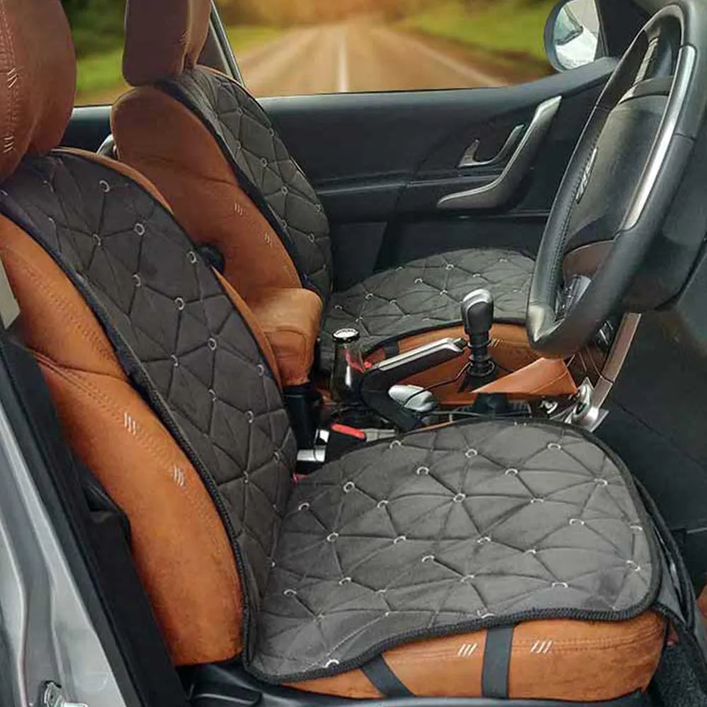 Space CoolPad Full Car Seat Cushion Black and Grey (Set of 2)