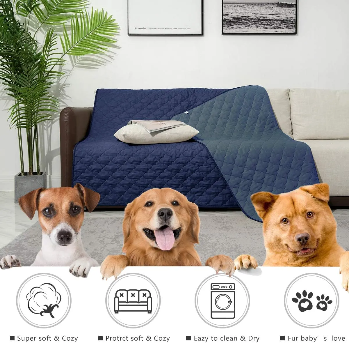 SPXTEX Dog Bed Cover Washable Pee Pads Dog Blankets for Puppy Large Dog Cat,Sofa Reversible Changing Pad Reusable 1 Piece52"x82",Navy Stoneblue