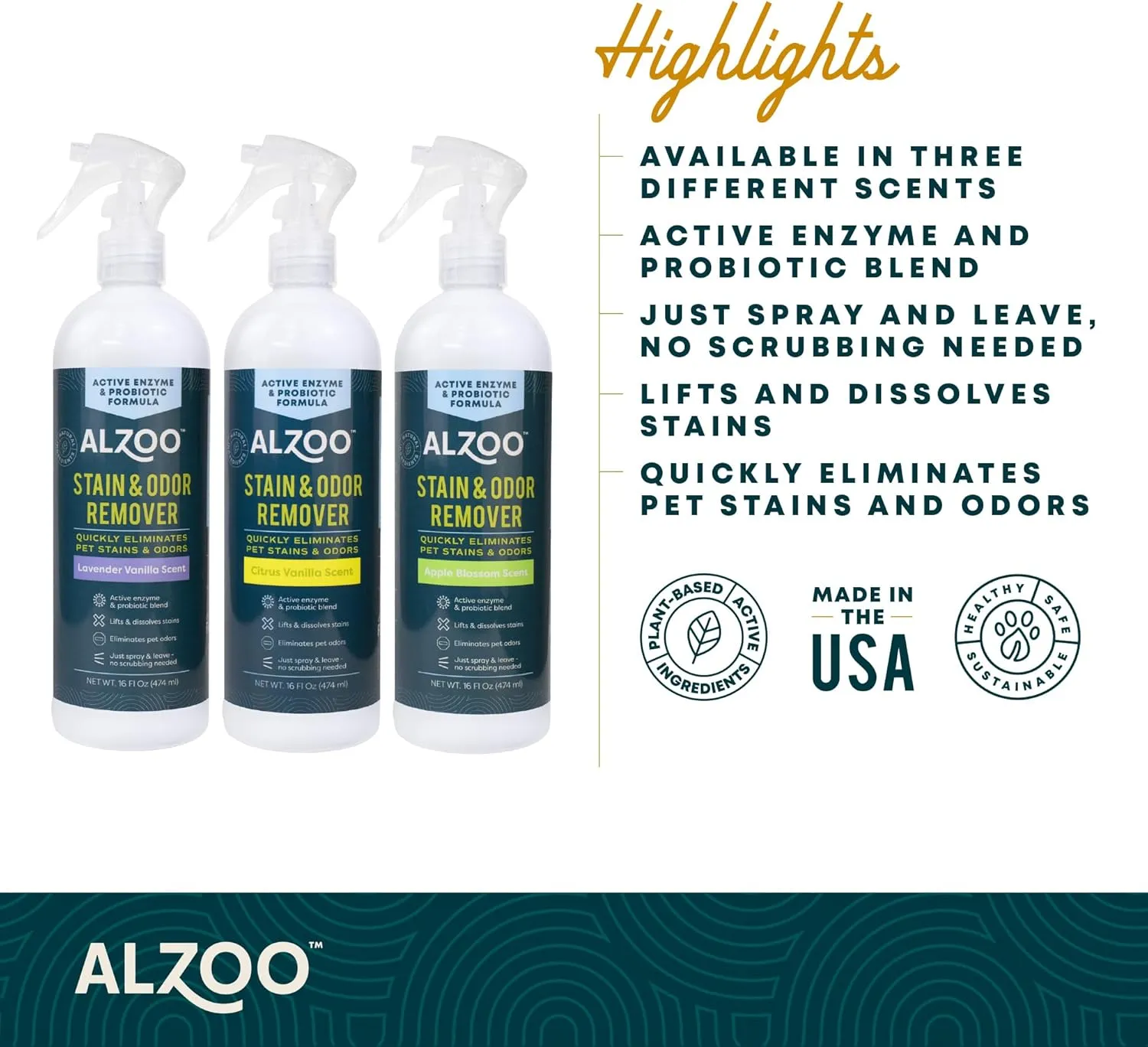 Stain & Odor Remover, Quickly Lifts & Dissolves Pet Stains & Helps Eliminate Odors, 100% Plant-Based Active Ingredients, Citrus Vanilla Scent, 16 Fl. Oz Spray Bottle
