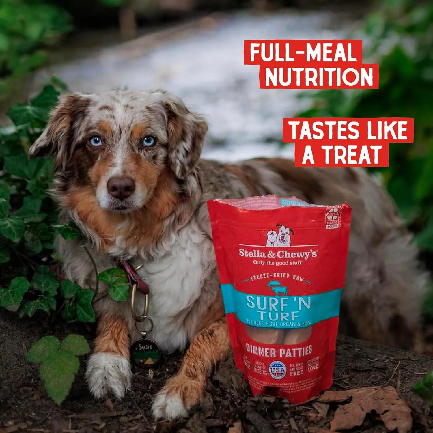 Stella & Chewy's Freeze-Dried Raw Dinner Patties - Surf 'N Turf Salmon & Beef Recipe - High Protein Grain-Free Puppy & Dog Food - Perfect For Picky Eaters - 14 oz
