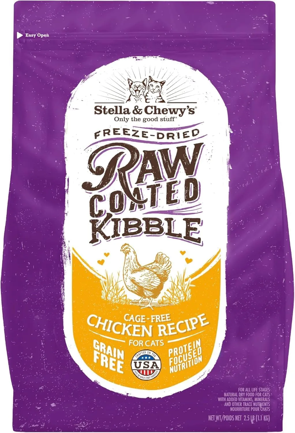 Stella & Chewy's Raw Coated Premium Kibble Cat Food  Grain Free, Protein Rich Meals  Cage-Free Chicken Recipe  2.5 lb. Bag
