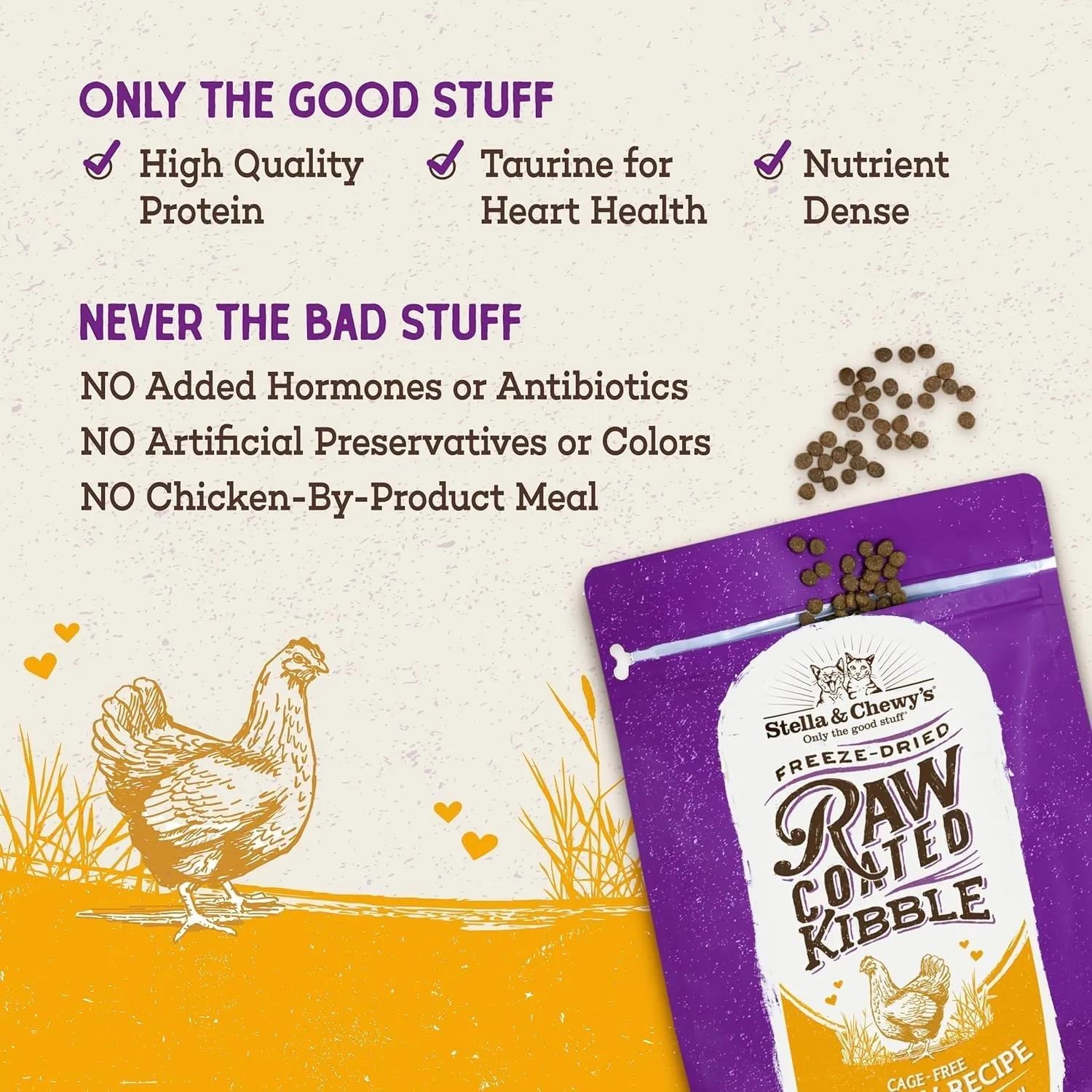 Stella & Chewy's Raw Coated Premium Kibble Cat Food  Grain Free, Protein Rich Meals  Cage-Free Chicken Recipe  2.5 lb. Bag