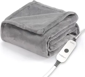 Sunbeam Royal Posh Dove Grey Heated Personal Throw / Blanket, Cozy-Warm, Adjustable Heat Settings