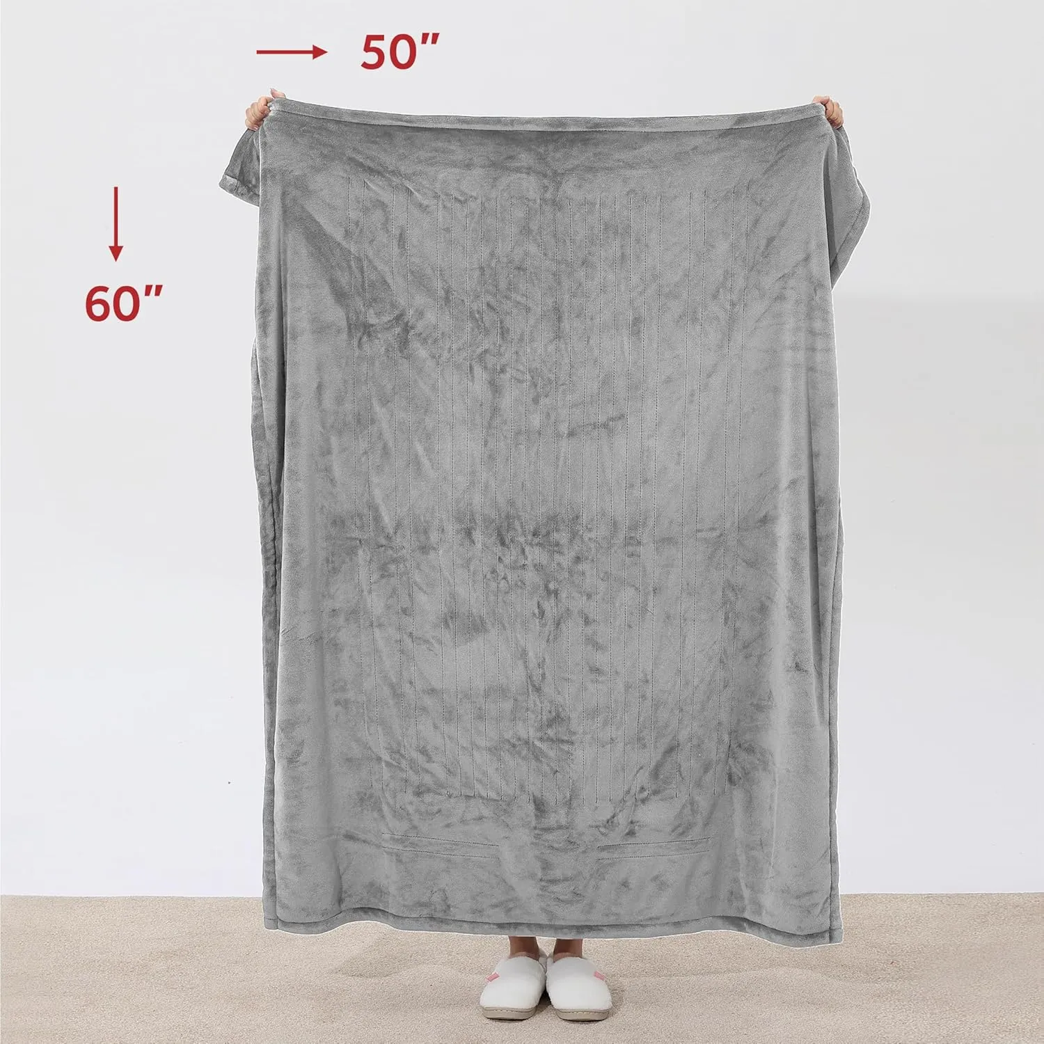 Sunbeam Royal Posh Dove Grey Heated Personal Throw / Blanket, Cozy-Warm, Adjustable Heat Settings