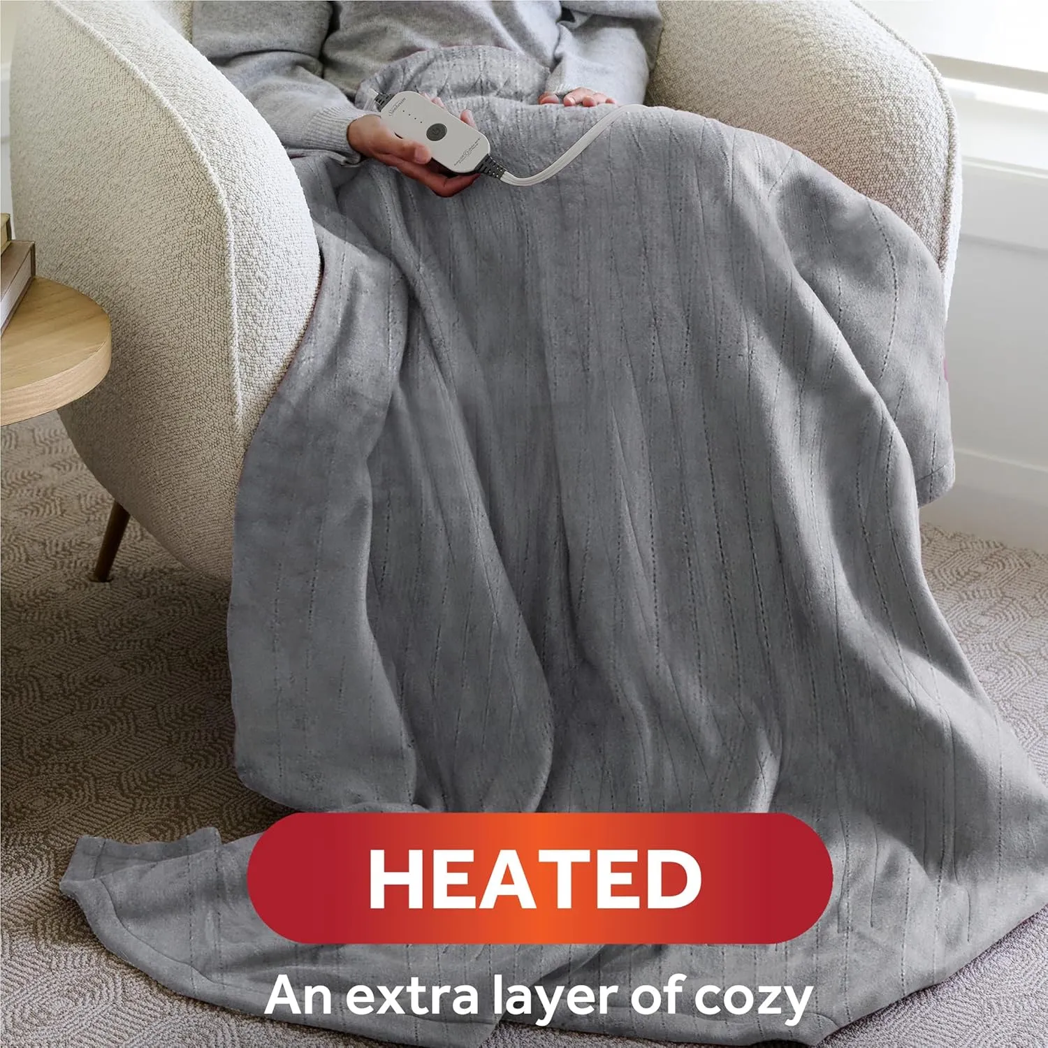 Sunbeam Royal Posh Dove Grey Heated Personal Throw / Blanket, Cozy-Warm, Adjustable Heat Settings