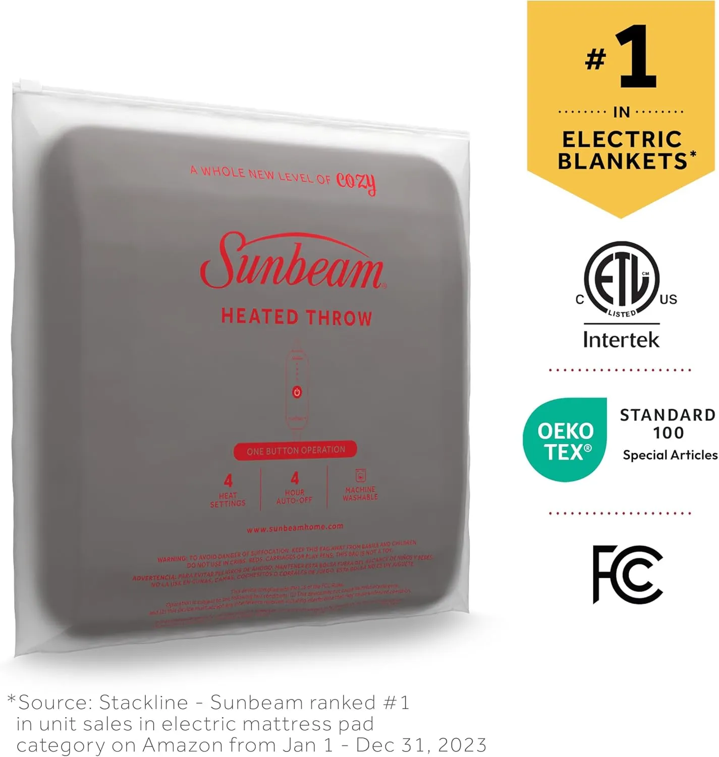 Sunbeam Royal Ultra Walnut Heated Personal Throw / Blanket, Cozy-Warm, Adjustable Heat Settings