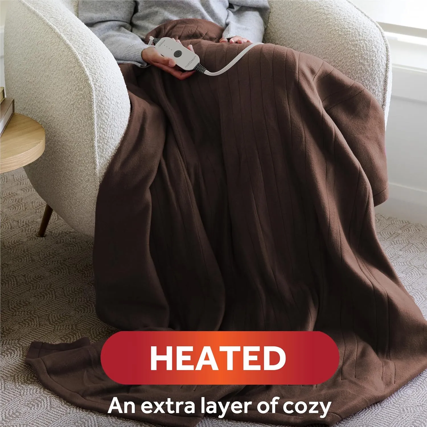 Sunbeam Royal Ultra Walnut Heated Personal Throw / Blanket, Cozy-Warm, Adjustable Heat Settings