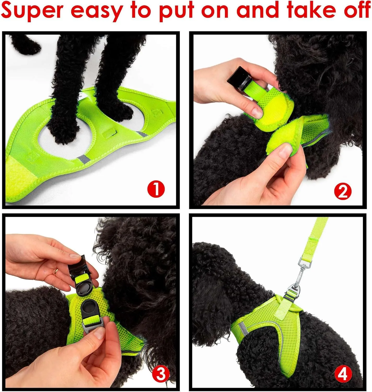 Tailpetz Dog Harness with Breathable Mesh, Reflective, Step-in, No Pull Dog Vest Harness for Small and Medium Dogs and Cats, Neon Lime, M