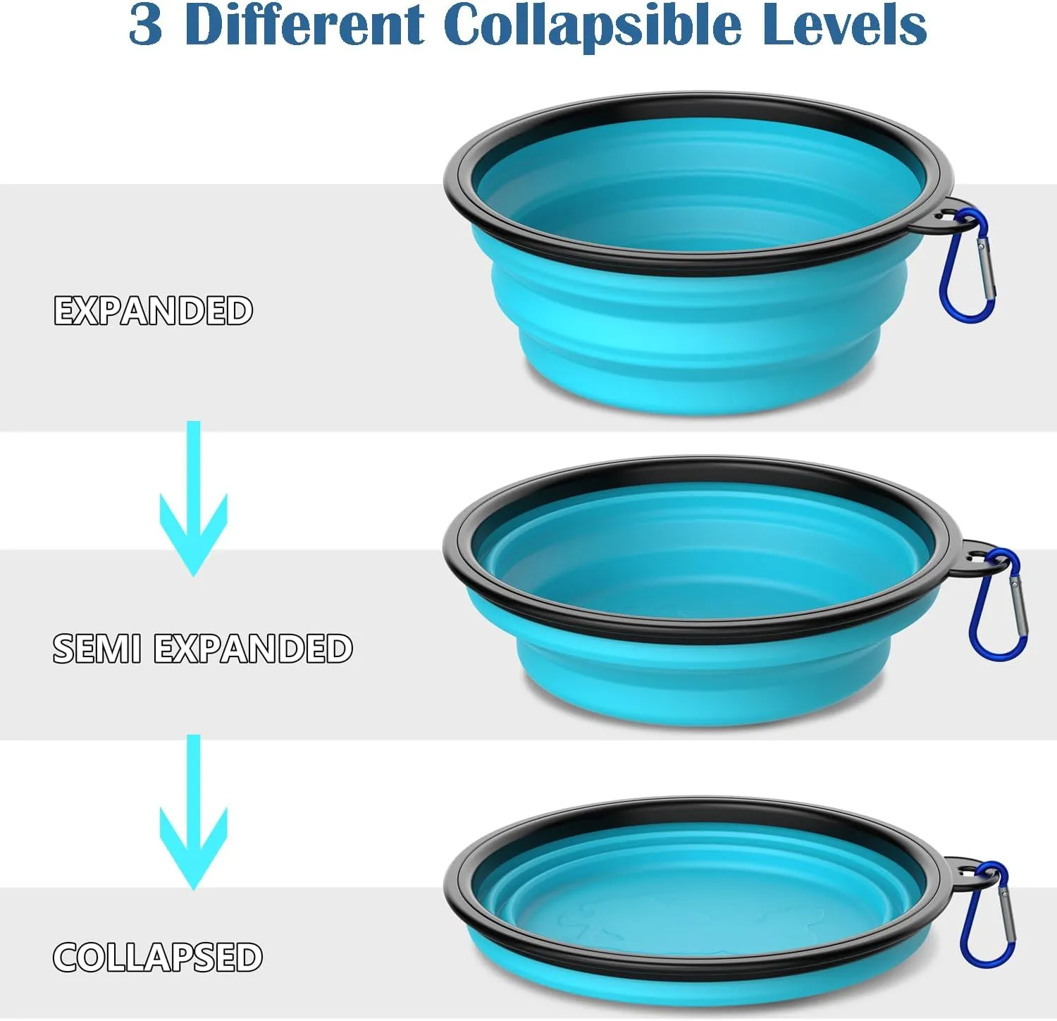 Takfox Collapsible Dog Bowls [2 Pack] 20 oz, Travel Dog Bowls, Pet Bowl Portable Foldable Water Food Feeding Dishes with Carabiner Clip for Traveling Hiking Walking-Green & Blue
