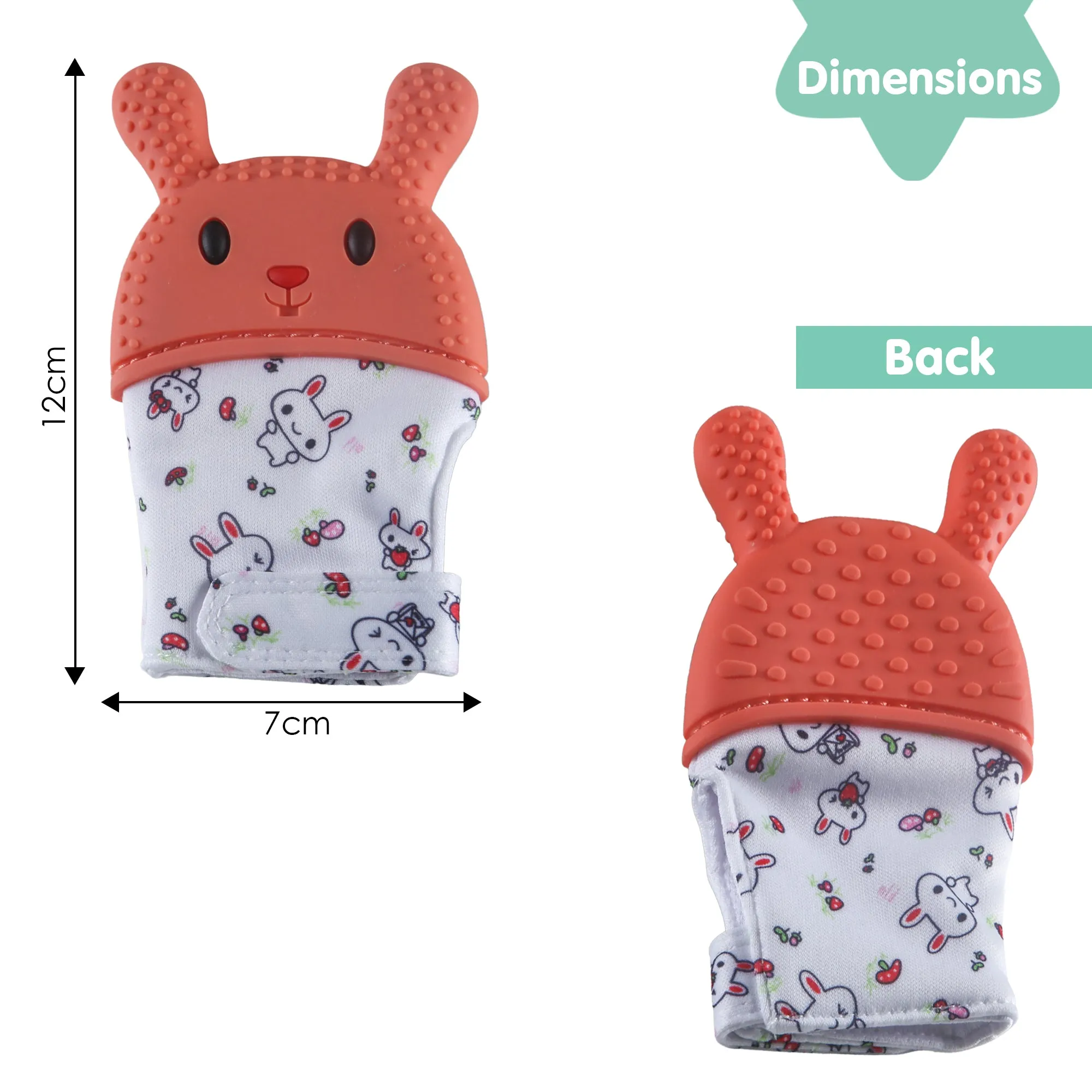 Teething Mitten Silicone Self Soothing Glove 1 Pc Rabbit - Orange