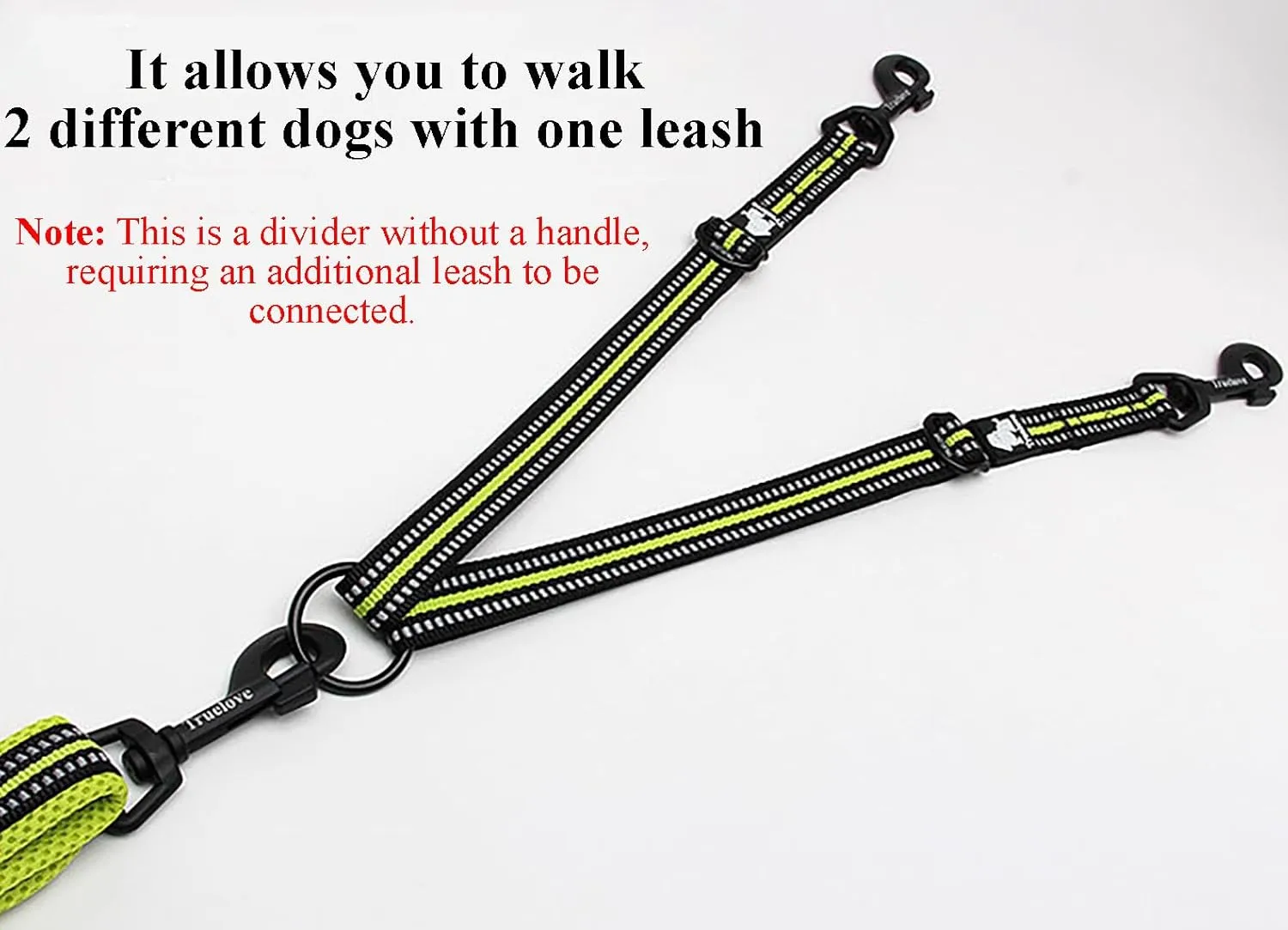 TRUE LOVE Double Dog Coupler Dual Leash Splitter Tangle Free Reflective Adjustable Dog Double Leashes Walking and Training Extension Cord for Two Dogs TLL2371 (Black, L)