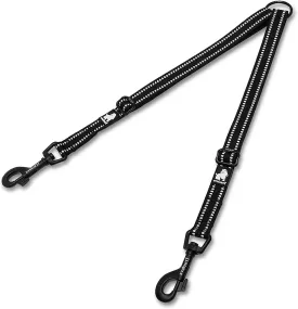 TRUE LOVE Double Dog Coupler Dual Leash Splitter Tangle Free Reflective Adjustable Dog Double Leashes Walking and Training Extension Cord for Two Dogs TLL2371 (Black, L)