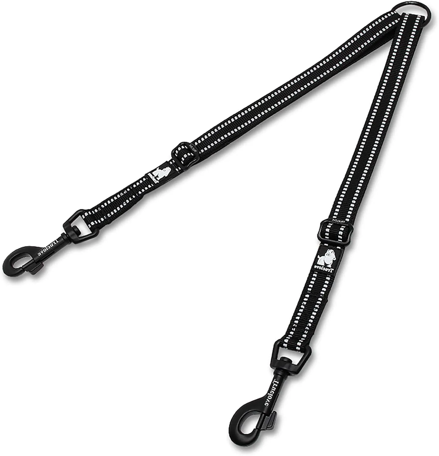 TRUE LOVE Double Dog Coupler Dual Leash Splitter Tangle Free Reflective Adjustable Dog Double Leashes Walking and Training Extension Cord for Two Dogs TLL2371 (Black, L)
