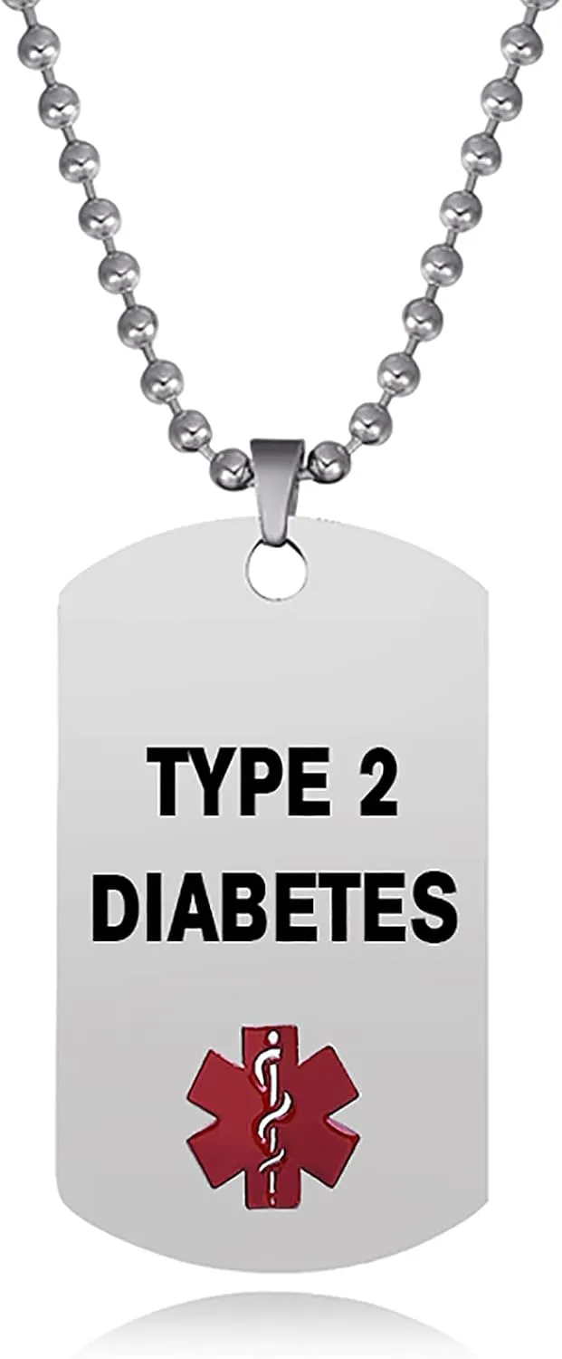 Type 2 Diabetes Medical Alert Necklace Men Women Son Auntie Cousin Family Grandson Uncle Husband Grandpa Stainless Steel Birthday