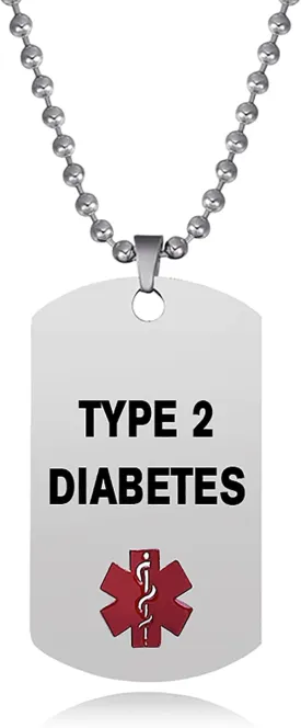 Type 2 Diabetes Medical Alert Necklace Men Women Son Auntie Cousin Family Grandson Uncle Husband Grandpa Stainless Steel Birthday