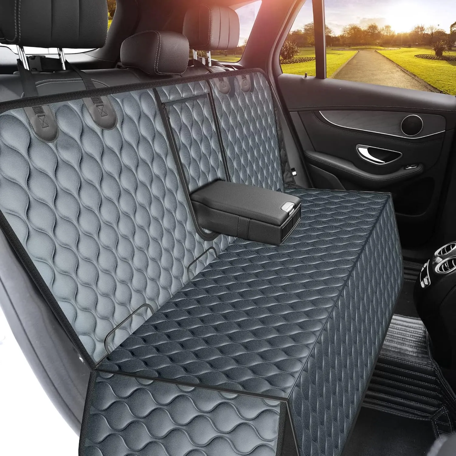 URPOWER Dog Car Seat Cover for Back Seat - Waterproof Dog Bench Cover Fits Middle Armrest for Cars, SUVs & Small Trucks, Nonslip Backseat Protector for Pets and Kids