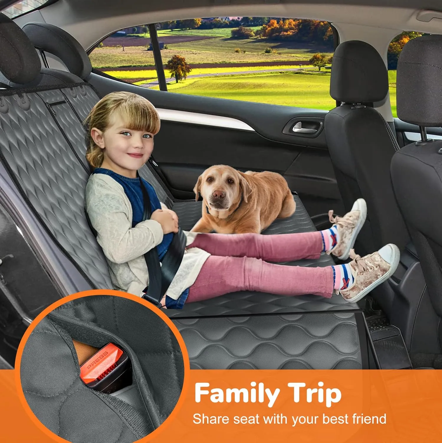 URPOWER Dog Car Seat Cover for Back Seat - Waterproof Dog Bench Cover Fits Middle Armrest for Cars, SUVs & Small Trucks, Nonslip Backseat Protector for Pets and Kids