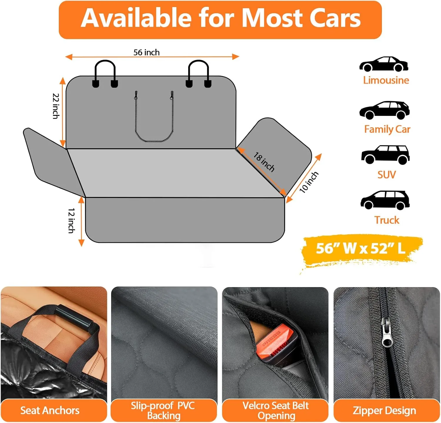 URPOWER Dog Car Seat Cover for Back Seat - Waterproof Dog Bench Cover Fits Middle Armrest for Cars, SUVs & Small Trucks, Nonslip Backseat Protector for Pets and Kids