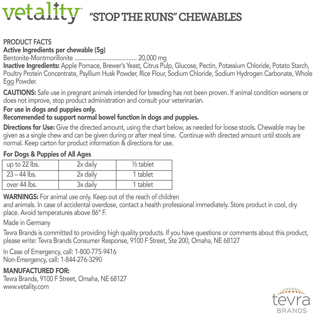 Vetality Stop the Runs Chewables for Dogs, 6 count