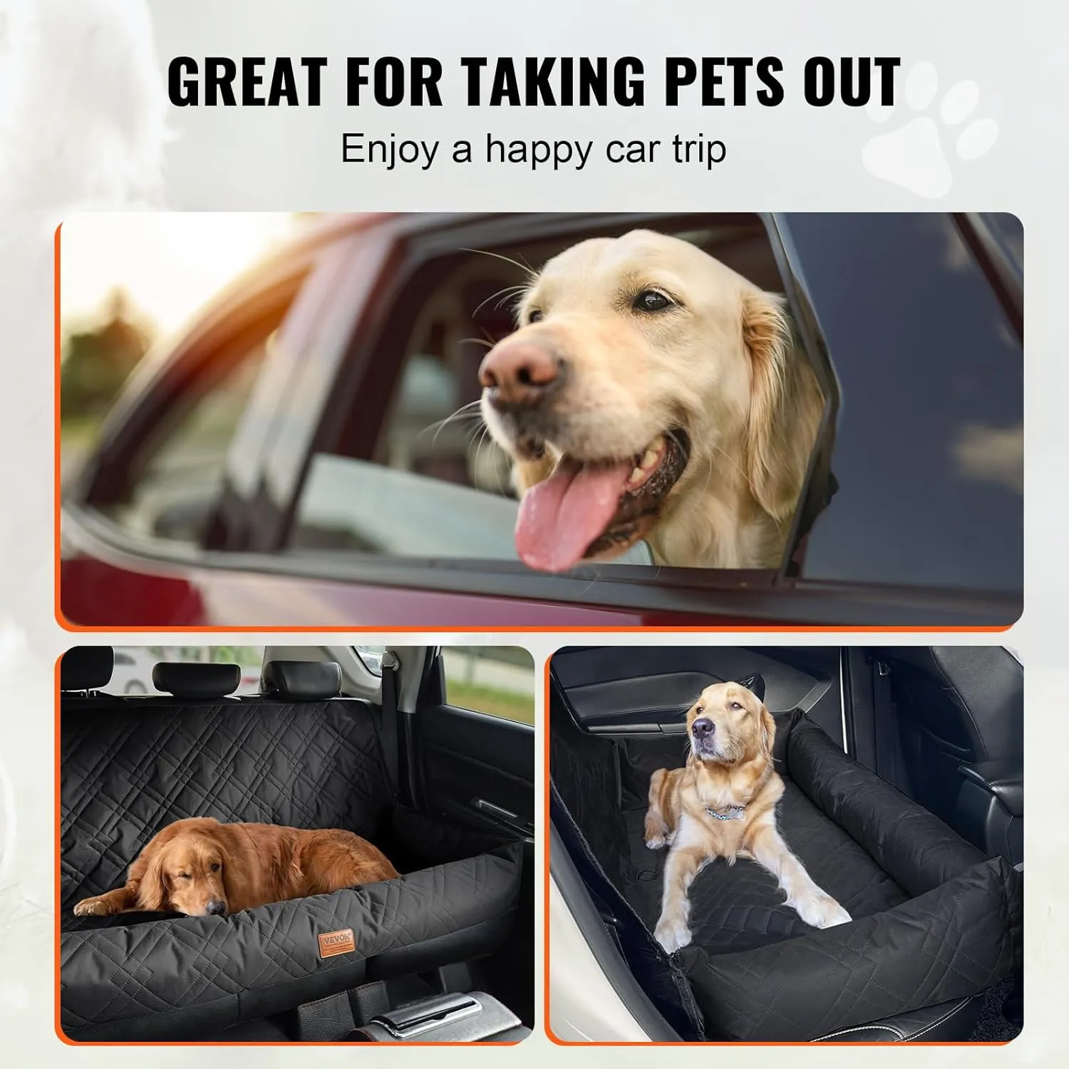 VEVOR Dog Car Seat, Waterproof Dog Booster Seat for Car, Pet Seat with Clip-On Safety Leash for Vehicle, PP Cotton Filling, Bed for Medium & Large Pet up to 100 lbs, Black