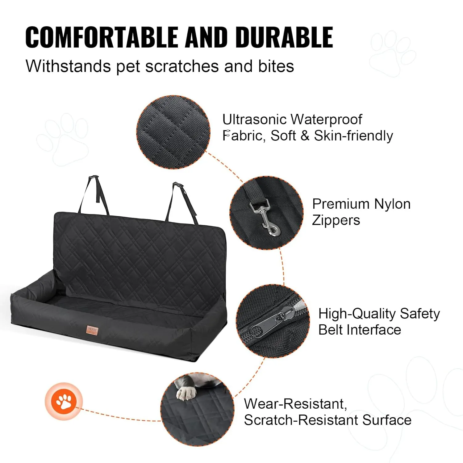 VEVOR Dog Car Seat, Waterproof Dog Booster Seat for Car, Pet Seat with Clip-On Safety Leash for Vehicle, PP Cotton Filling, Bed for Medium & Large Pet up to 100 lbs, Black