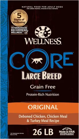 Wellness CORE Dry Dog Food, Large Breed, Grain-Free, High Protein, Natural, Original Chicken & Turkey Recipe, (26-Pound Bag)