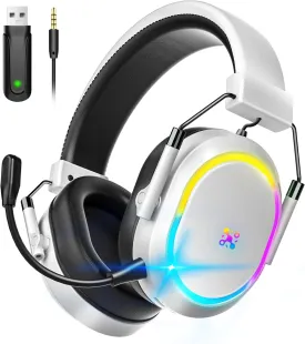 Wireless Gaming Headset for PS5 PS4, Bluetooth 2.4GHz Headphones with Noise Cancelling Mic, 23ms Low Latency Audio, 50  Hrs & Surround Sound Memory Foam Gamer Headsets for Switch, Laptop, Mobile, Mac