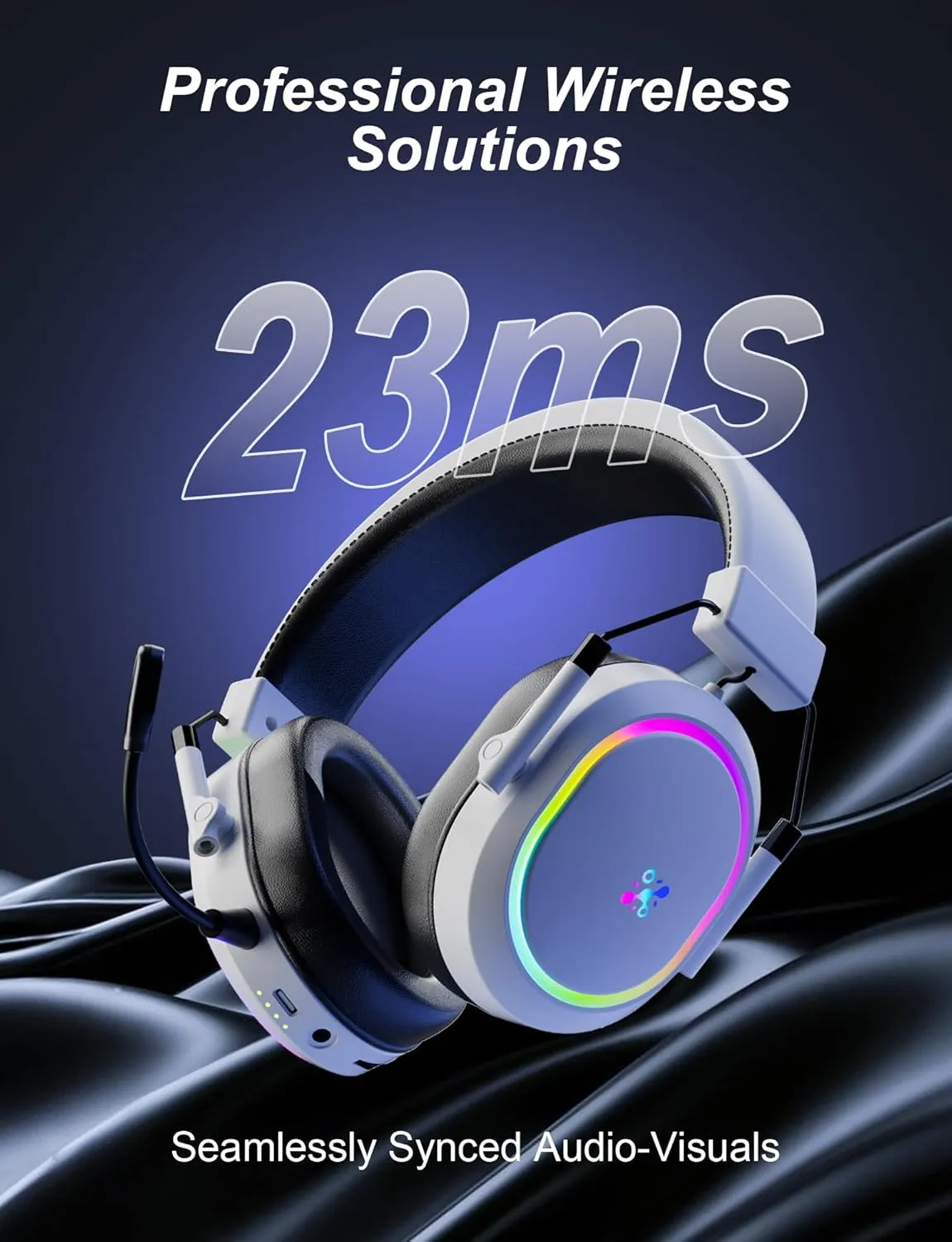 Wireless Gaming Headset for PS5 PS4, Bluetooth 2.4GHz Headphones with Noise Cancelling Mic, 23ms Low Latency Audio, 50  Hrs & Surround Sound Memory Foam Gamer Headsets for Switch, Laptop, Mobile, Mac